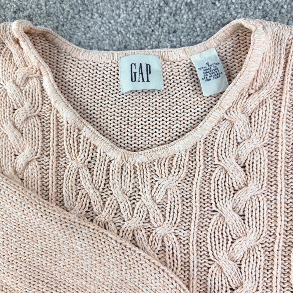 Vintage GAP Fisherman Cable Knit Sweater Womens S Peach Chunky Cottagecore‎ 90's